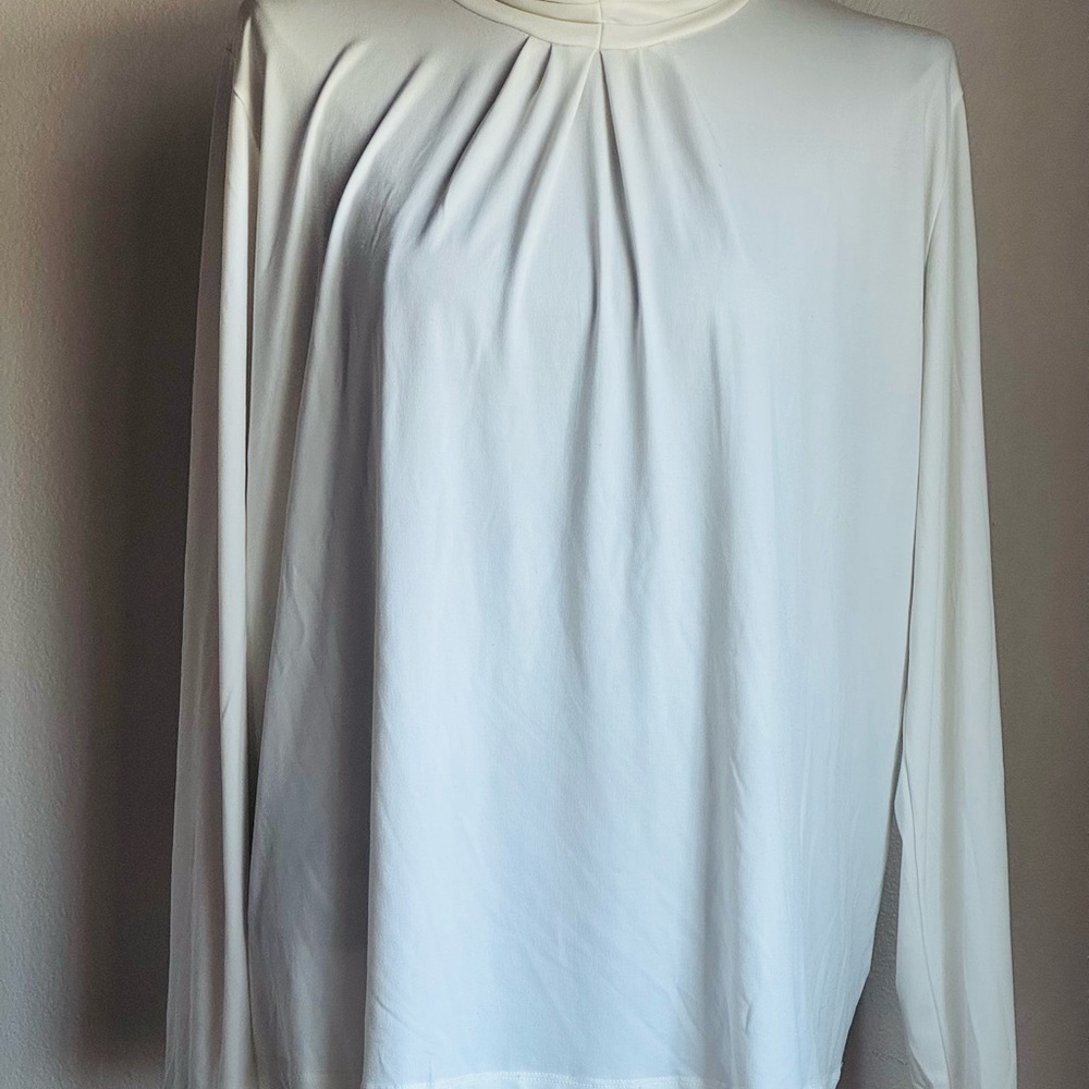 Susan Graver Cream Long Sleeve Blouse - Picture 2 of 4